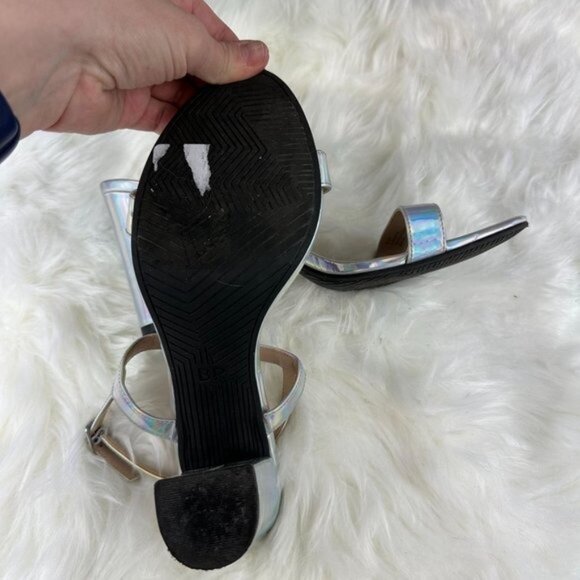BP Lula Ankle Strap Block Heel Sandals in Silver Holographic - Picture 7 of 7